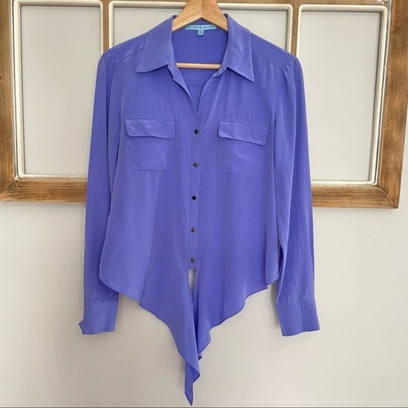 antonio melani silk button up shirt tie front purple size xs - Picture 3 of 6